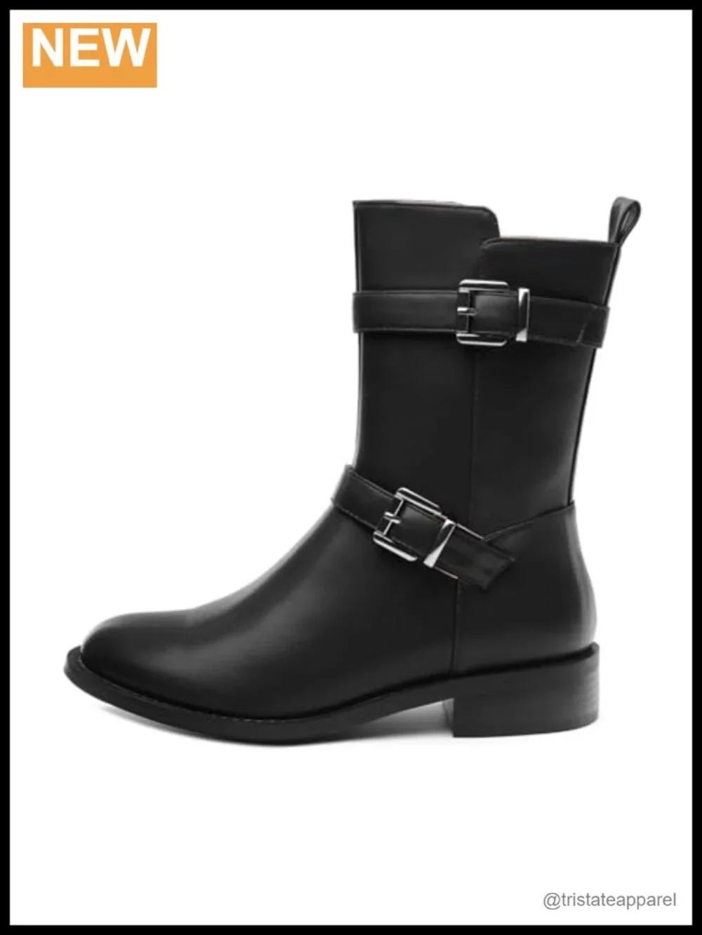 Women's Mid Calf Riding Boots Chunky Heel Round Toe Side Zipper Faux Leather